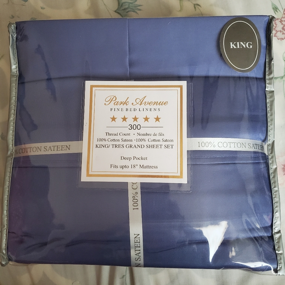 NWOT - Park Avenue, Blue, 100% Cotton Sateen, King Sheet Set